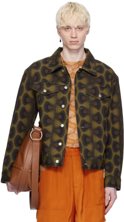 Dries Van Noten Khaki Graphic Denim Jacket In 606 Khaki