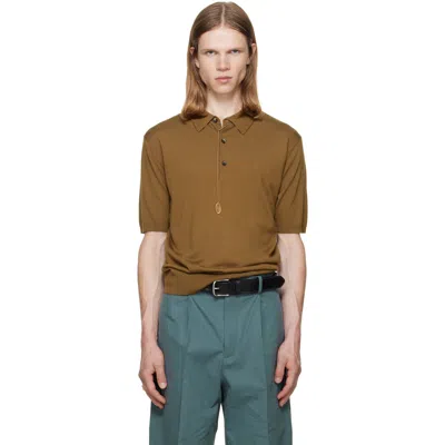 Dries Van Noten Khaki Knit Wool Polo In Brown