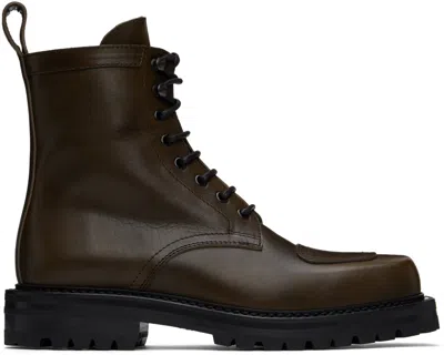 Dries Van Noten Khaki Lace-up Boots In 633 Dark Khaki