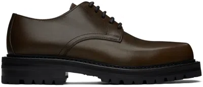 Dries Van Noten Khaki Leather Derbys In 633 Dark Khaki