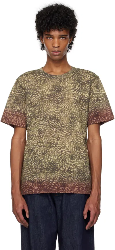 Dries Van Noten Khaki Printed Cotton T-shirt In 901 Anthracite