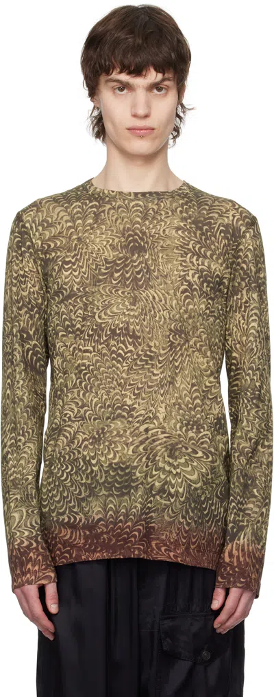 Dries Van Noten Khaki Printed Cotton T-shirt In 901 Anthracite