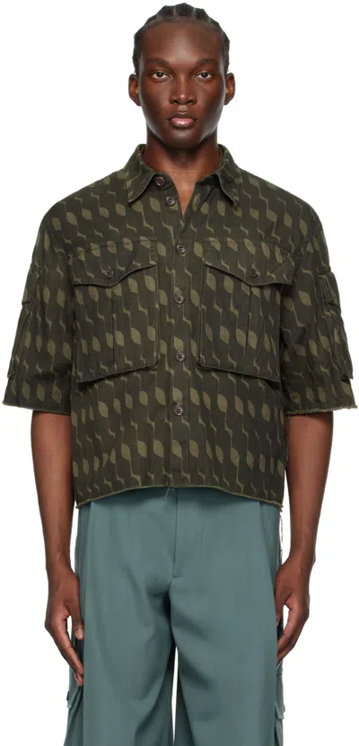 Dries Van Noten Khaki Printed Shirt In 802 Grey