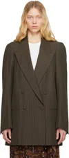 Dries Van Noten Khaki Striped Blazer In 606 Khaki