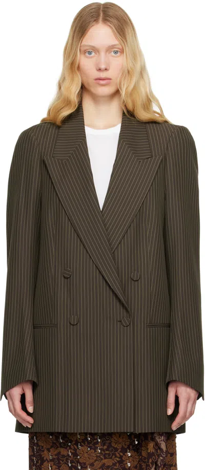Dries Van Noten Khaki Striped Blazer In Brown