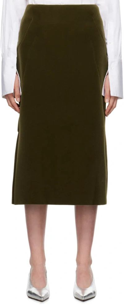 Dries Van Noten Khaki Velvet Tailored Skirt In 606 Khaki