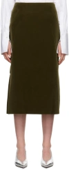 DRIES VAN NOTEN KHAKI VELVET TAILORED MIDI SKIRT