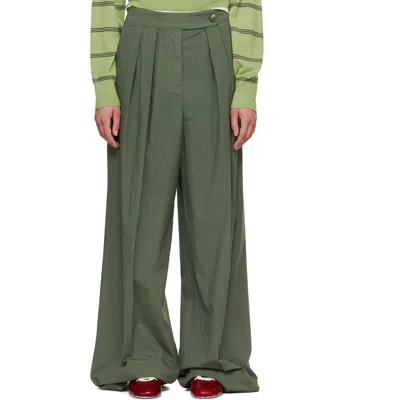 Dries Van Noten Khaki Wide Pleated Trousers In 653 Sage