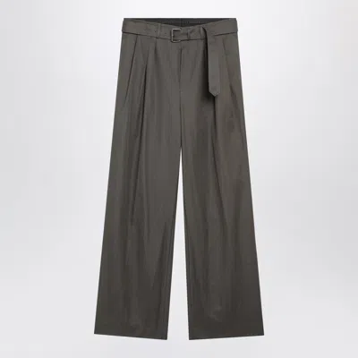 Dries Van Noten Khaki Wide-leg Cotton Trousers In Gray
