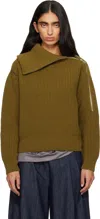 Dries Van Noten Khaki Zipped Wool Turtleneck