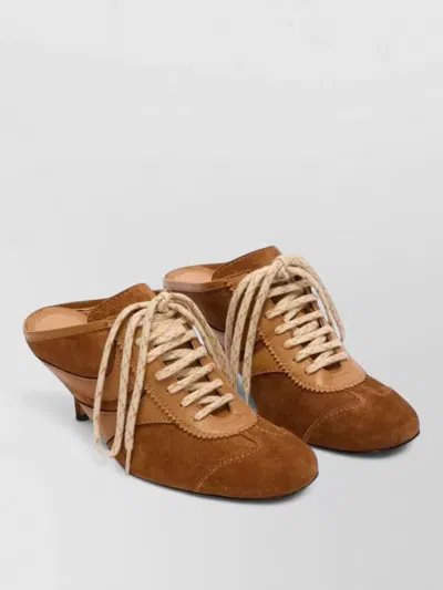 Dries Van Noten Kitten Heel Suede Mules Inset Design In Multi