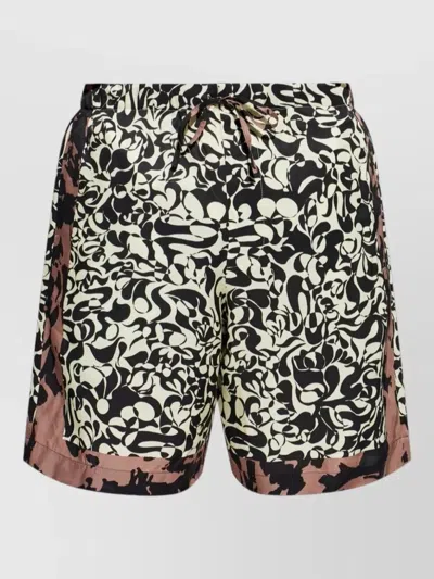 Dries Van Noten Abstract Print Black Shorts With Relaxed Fit In Multi