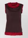 Dries Van Noten Knit Top With Cowl Neck And Floral Trim In Brown