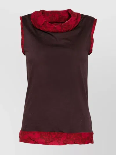 DRIES VAN NOTEN KNIT TOP WITH COWL NECK AND FLORAL TRIM