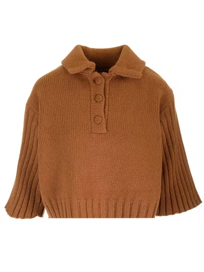 Dries Van Noten Knitted Cropped Sweater In Brown