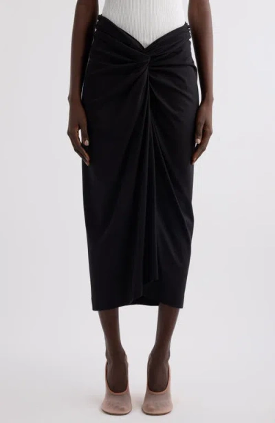 Dries Van Noten Knot Front Cotton Jersey Midi Skirt In Black