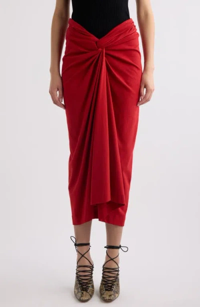 Dries Van Noten Knot Front Cotton Jersey Midi Skirt In Red