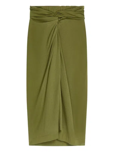 Dries Van Noten Knotted Jersey Midi Skirt In Green