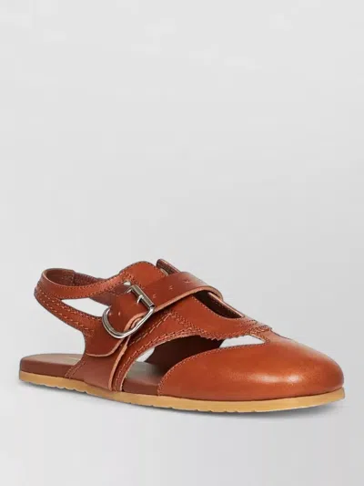 Dries Van Noten Lace Open Toe Flat Sole Sandals In Brown