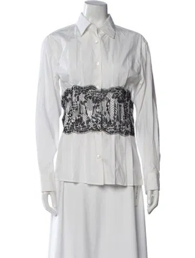 Pre-owned Dries Van Noten Lace Pattern Long Sleeve Blouse In White