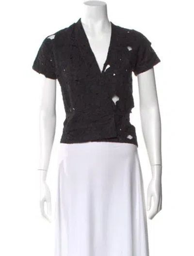 Pre-owned Dries Van Noten Lace Pattern V-neck Blouse In Black