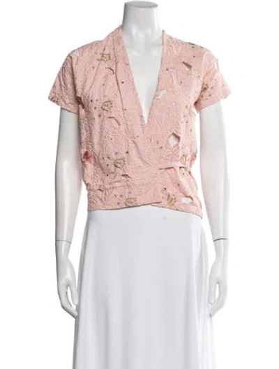 Pre-owned Dries Van Noten Lace Pattern V-neck Blouse In Blue