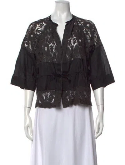 Pre-owned Dries Van Noten Lace Pattern V-neck Blouse In Grey