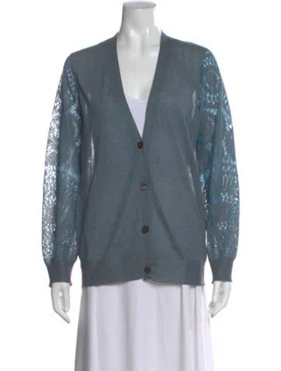 Pre-owned Dries Van Noten Lace Pattern V-neck Sweater In Blue