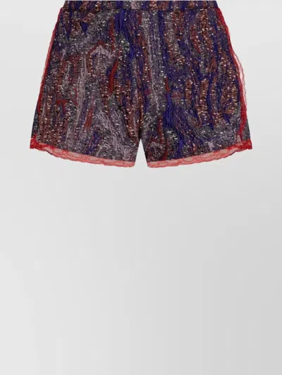 Dries Van Noten Lace Trim Elastic Waistband Textured Fabric Shorts In Red