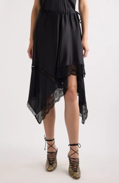 Dries Van Noten Lace Trim Stretch Silk Handkerchief Skirt In Black