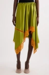 Dries Van Noten Light Green Asymmetrical Silk Midi Skirt In Olive