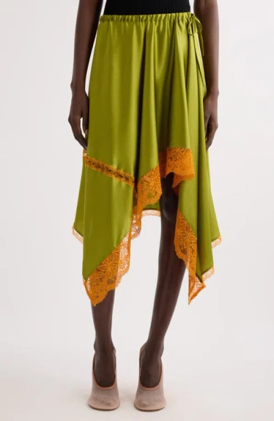 Dries Van Noten Light Green Asymmetrical Silk Midi Skirt