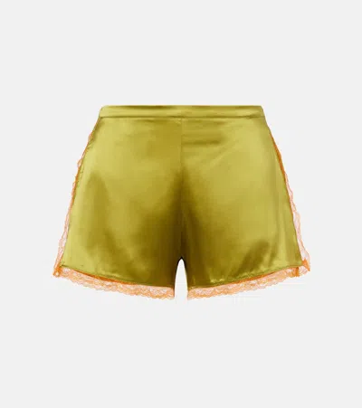 Dries Van Noten Lace-trimmed Silk-blend Satin Shorts In 607 Olive