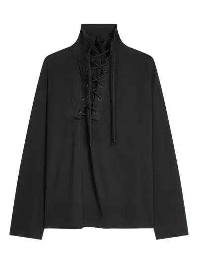 Dries Van Noten Lace-up Long Sleeves T-shirt In Black
