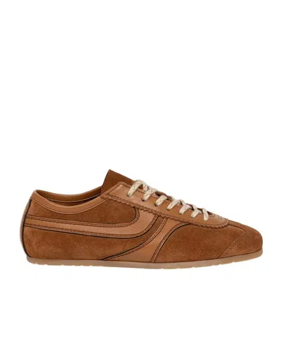 Dries Van Noten Women Beige Low-top Sneakers With Two-tone Lace-up In Suede Woman In Brown