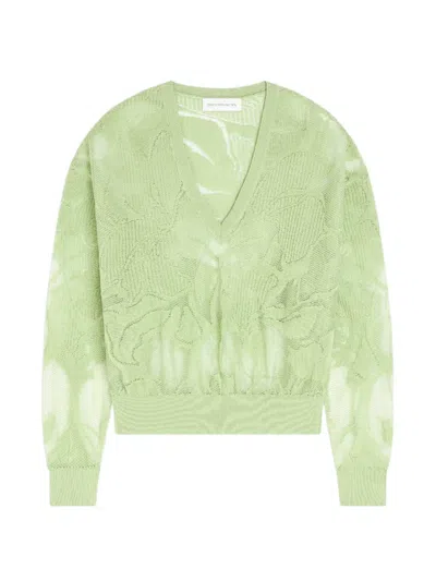 Dries Van Noten Lace V-neck Sweater In Green