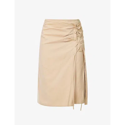 Dries Van Noten Tie-detailed Cotton-twill Midi Skirt In Beige