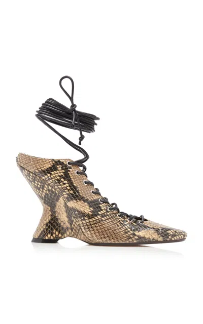 Dries Van Noten Laced Python-effect Leather Pumps In Animal