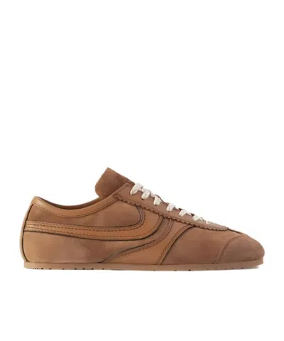 Dries Van Noten Stitched Contrast Rubber Sole Suede Panel Sneakers In Brown