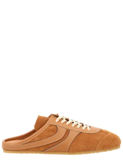 Dries Van Noten Lace-up Suede Mule Sneakers In Gold