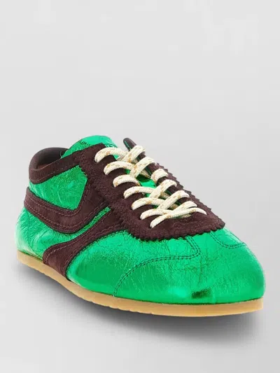 Dries Van Noten Laminated Leather Sneakers Metallic Finish Panels In Green