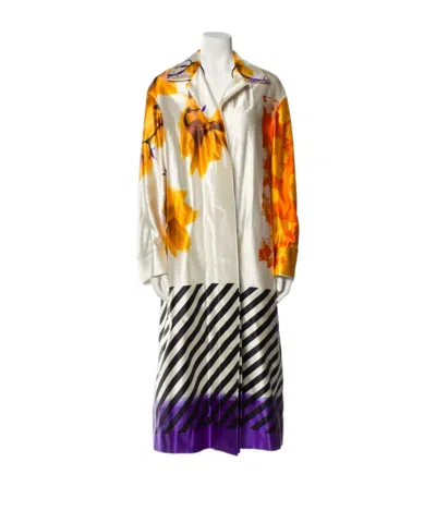 Dries Van Noten Lapel Long Sleeve Coat In Multi