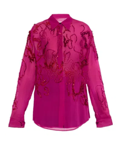 Dries Van Noten Lapel Long-sleeved Shirt In Pink