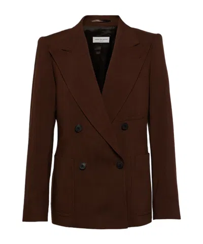Dries Van Noten Lapel Long-sleeved Suit Jacket In Brown