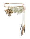 Dries Van Noten Large Embellished Safety-pin Brooch In Gold