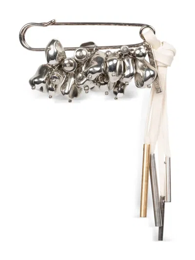 Dries Van Noten Large Embellished Safety-pin Brooch In Metallic