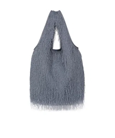Dries Van Noten Large Fringed Tote Bag In Gray