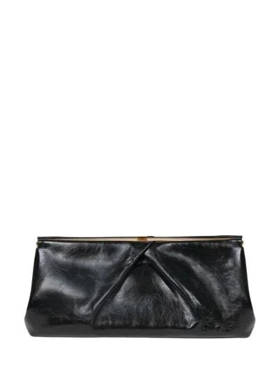 Dries Van Noten Large Leather Clutch Bag, With Detachable Adjustable Shoulder Strap. In Black