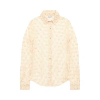 Pre-owned Dries Van Noten Large Polka Dot Mesh Shirt 'ecru' | White | Women's Size 36