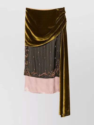 DRIES VAN NOTEN LAYERED MIDI SKIRT STRIPED PATTERN